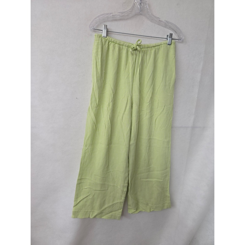 Marisa Christina Cynthia Vintage Lime Green Gingham Wide Leg Pants Large USA